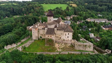 Fototapeta na wymiar Sovinec castle taken from a drone