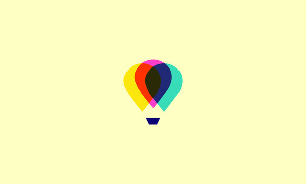 Hot air balloon logo design. AIr balloon with basket vector design. Air transport logotype