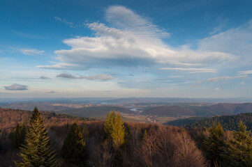 View from the observation tower on the top of Korbania Mountain to the waters of Lake Solina and the Bieszczady Mountains, Solina, Polanczyk, Korbania, Bukowiec