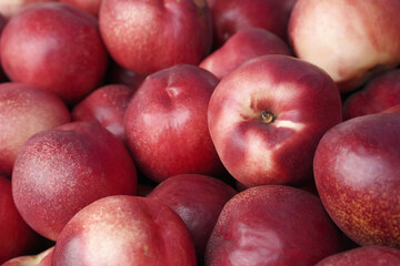 Fototapeta na wymiar Fresh organic red peaches background. Harvest nectarines.