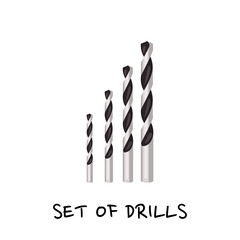 Set of different drills. Simple vector illustration isolated on white background.