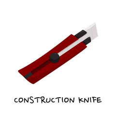 Cutter knife. Construction knife for repair. Vector illustration isolated on white background.