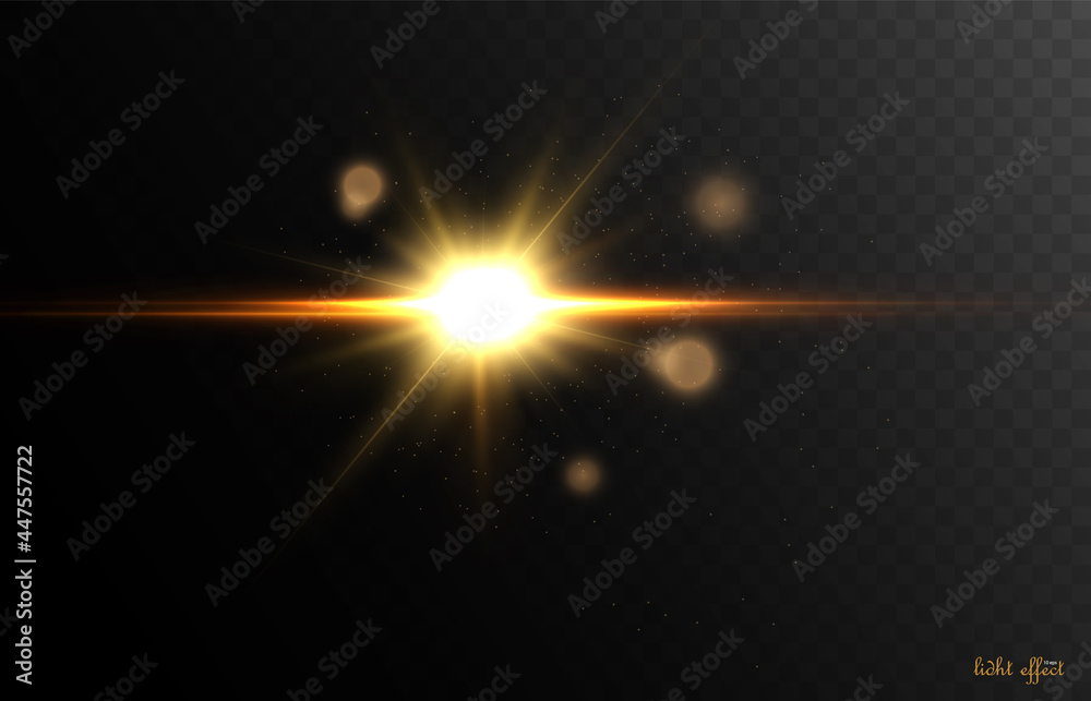 Poster Bright light effect with rays and highlights for vector illustration.	