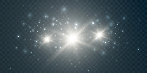 White dust splash on transparent background with highlights. Light effect for vector illustrations.