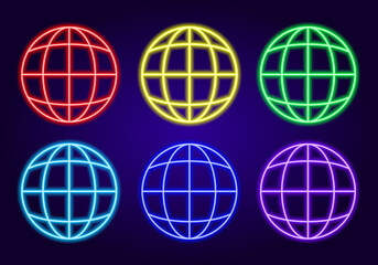 neon symbol of internet signage vector set of multi-colored signs .The glowing symbol of the website icon.a set of isolated elements of different colors for the design template, blue, red, green