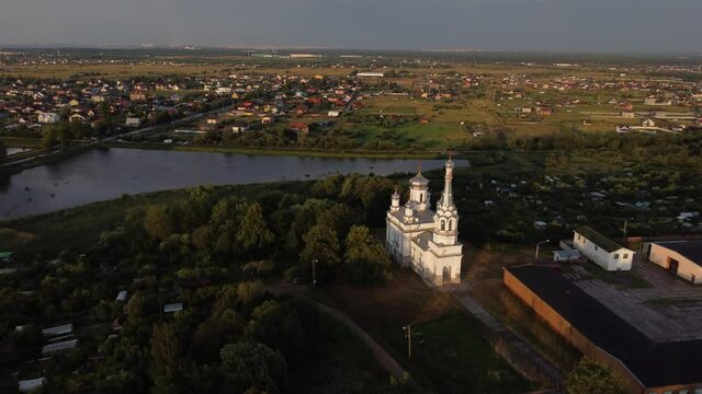  Flight over the Church of Alexandra of Rome in the Lugovoy Park of Peterhof.