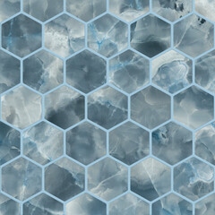 blue onyx marble background with hexagonal pattern