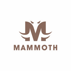letter M ivory elephant negative space mammoth gigantic logo design minimalist - obrazy, fototapety, plakaty