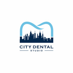 dental line skyline town icon abstract logo design illustration