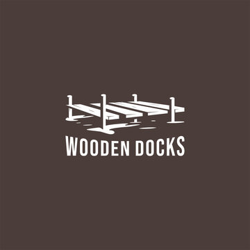 docks wooden bridge beach vintage retro logo design illustration