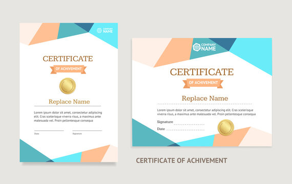 Template Certificate of Achievement Vecrtical and Horizontal Set. Vector