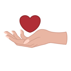 Hand and heart - love giving concept vector flat illustration