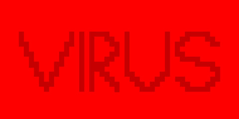 Obraz premium Virus and antivirus - Red pixelated warning text. PC and computer in danger because of malware and malicious and harmful software. Information technology and security threat. Vector illustration.