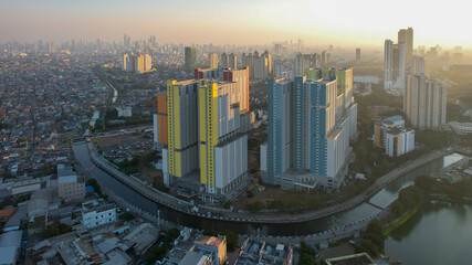 Aerial view on the Wisma Athlete Kemayoran becomes COVID 19 Emergency Hospital in Indonesia. Jakarta, Indonesia, July 28, 2021