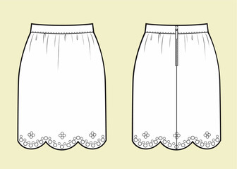 Trendy pen skirt with lace in vector. Romantic style