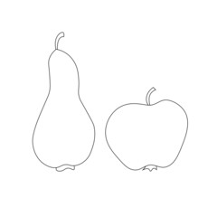 Apple and pear outline monochrome sketch art design stock vector illustration for web, for print, for coloring book