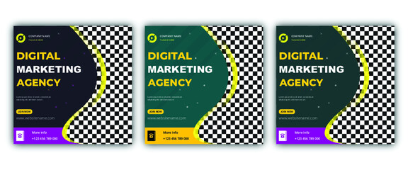 Marketing agency social media post template, fully editable web banner template