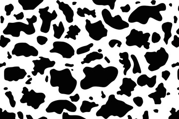 Cow pattern texture. Seamless pattern black and white. Cowhide animal print digital pattern.