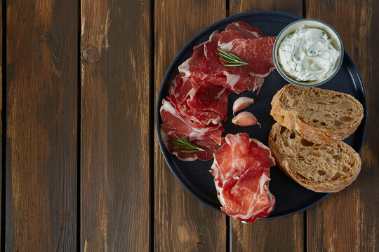 fresh chiabatta, cream chease and sliced dried meat
