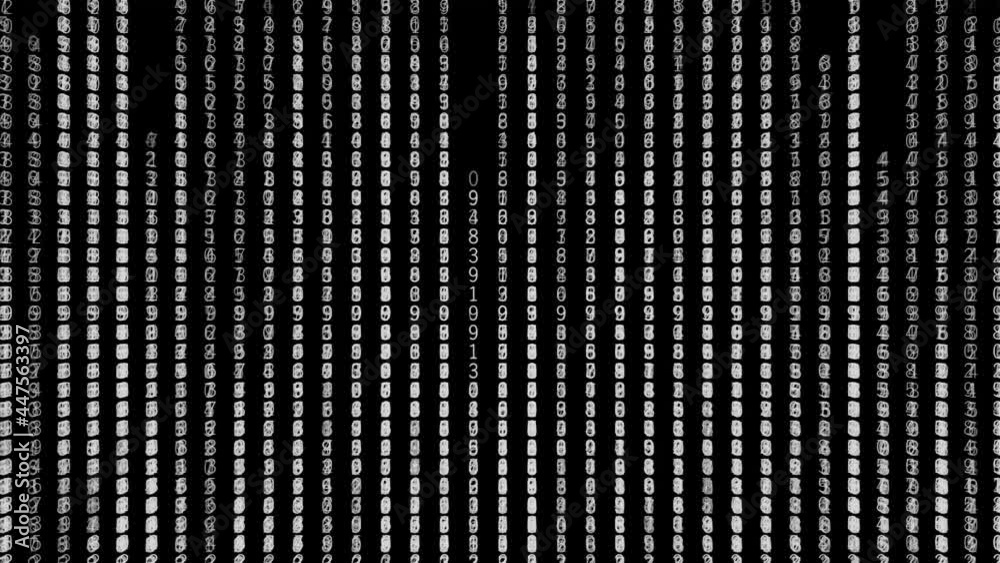 Poster background of matrix with binary lines. motion. lines of changing numbers on black background. hacke