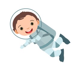 Child astronaut in a spacesuit. Kid. Boy. Children's illustration. Flat style. Cartoon design. Isolated on white background. Vector