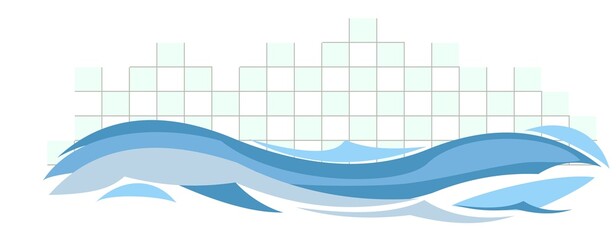 Swimming pool with water waves. Wall with tiles. For swimming, diving and water sports. Isolated on white background. Illustration in cartoon style. Flat design. Vector art
