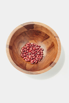 Close up of red beans in wooden bowl
