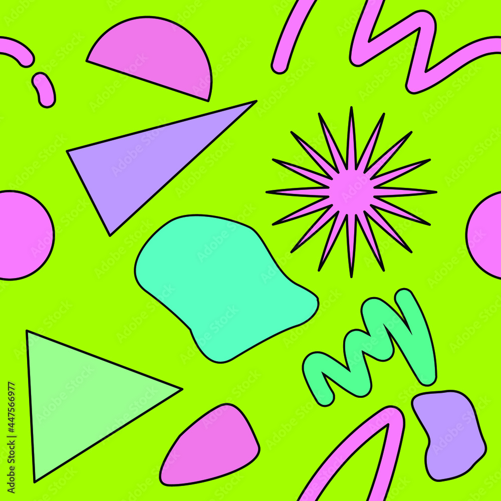 Aufkleber neo-memphis seamless pattern with different geometric shapes. retro 80's-90's style.