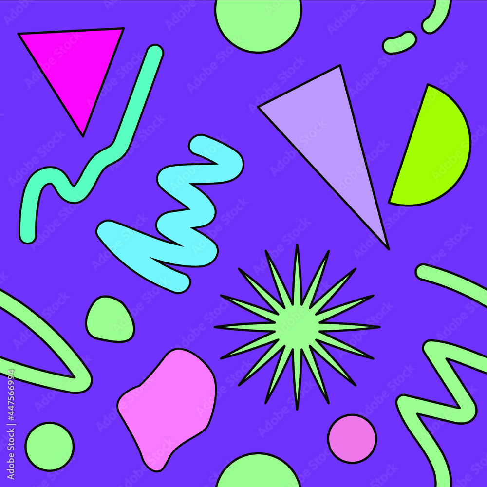 Poster neo-memphis seamless pattern with different geometric shapes. retro 80's-90's style.