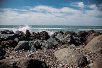 Fototapeta na wymiar Big stones on the Black Sea beach