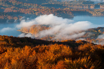 Solina Lake at autumn sunrise, Solina, Polańczyk, Bieszczady, sunrise © LukaszB