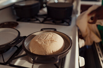 Bread baking on a vintage gas stove