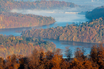 Solina Lake at autumn sunrise, Solina, Polańczyk, Bieszczady, sunrise © LukaszB
