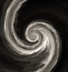 Abstract swirling spiral illustration in black and white colors