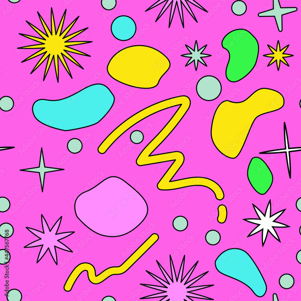 Poster neo-memphis seamless pattern with different geometric shapes. retro 80's-90's style.