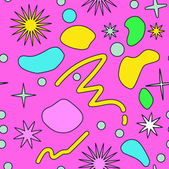 Neo-memphis seamless pattern with different geometric shapes. Retro 80's-90's style.