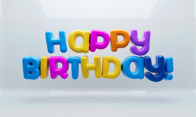 Colorful Happy Birthday Bubble 3D Rendering Over White Background