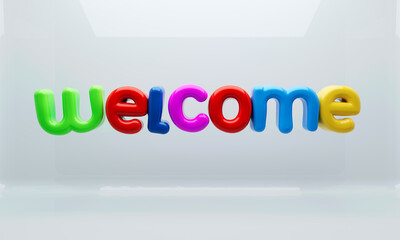 Colorful Welcome Sign 3D Rendering Over White Background