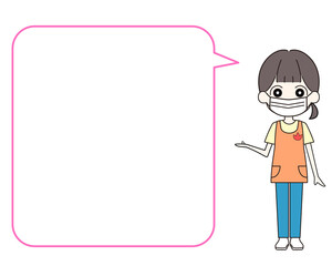 女性保育士　吹き出し付き　イラスト