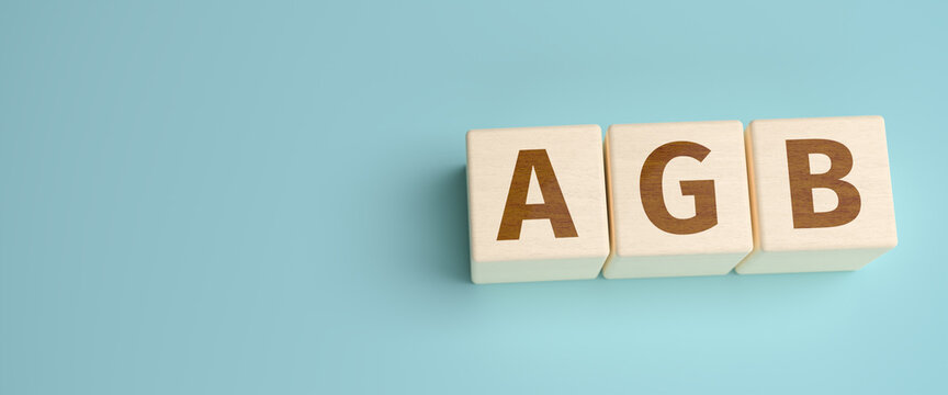 "AGB" web banner - the German abbreviation for "Allgemeine Gesch&auml;ftsbedingungen" (Terms and Conditions) built from letters on wooden cubes for the use as a web banner.
