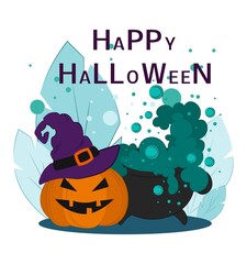 Happy Halloween. Vector flat illustration.
Holiday symbols.