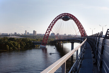 Naklejka premium Picturesque cable-stayed bridge across the Moscow-River in Moscow