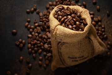 Coffee beans arabica in jute bag