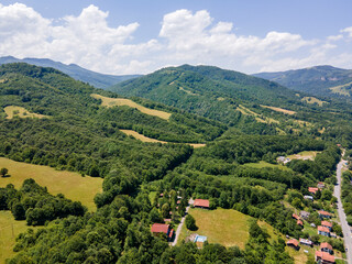 Aerial view of village of Ribaritsa at Balkan Mountains, Bulgaria
