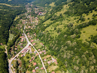 Aerial view of village of Ribaritsa at Balkan Mountains, Bulgaria