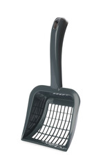 Grey plastic scoop for cat litter isolated on white