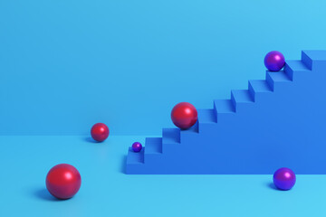 Blue staircase and red spheres. 3D illustration