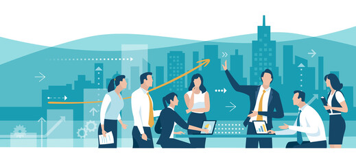 Business illustration. Teamwork meeting concept. Vector illustration.