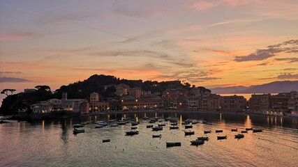 Landscape of Sestri Levante at sunset