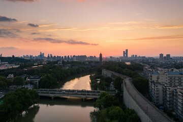 Skyline of Nanjing city at sunset in China